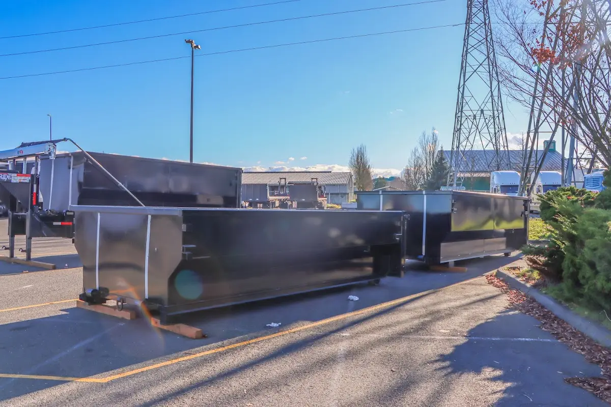 Roll-off dumpster ready for waste disposal at job site for 3 Yard Dumpster Rental in Rio Vista